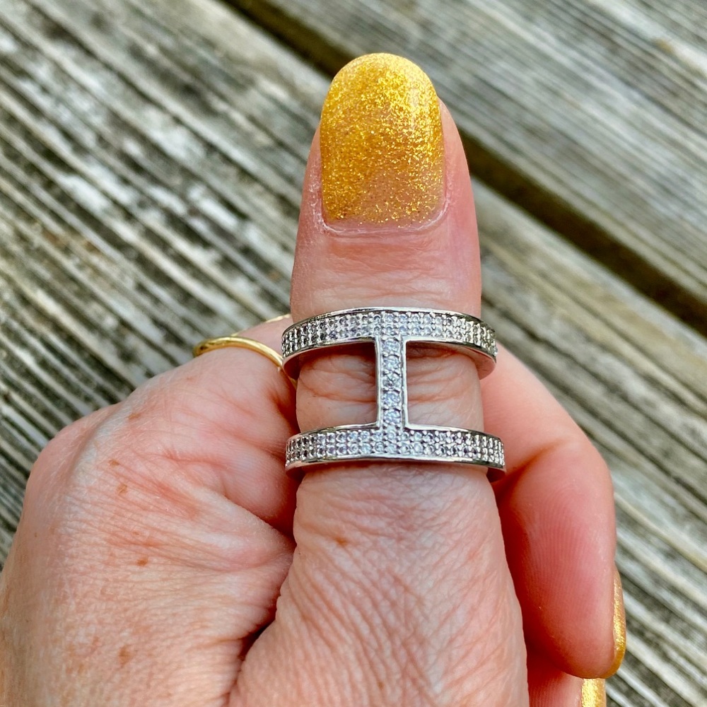 Rare Sold Out Silver Lena Shimmer Double Bar Ring